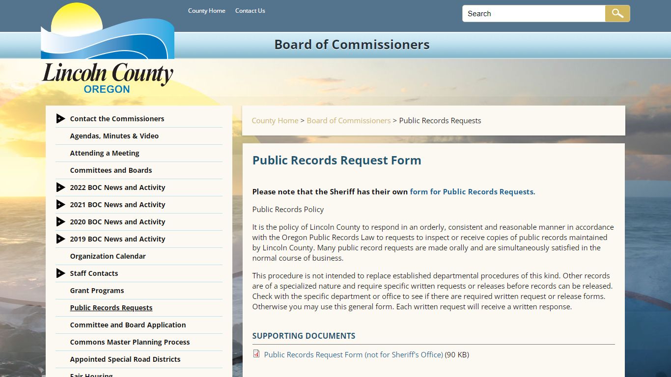 Public Records Request Form - Lincoln County Oregon