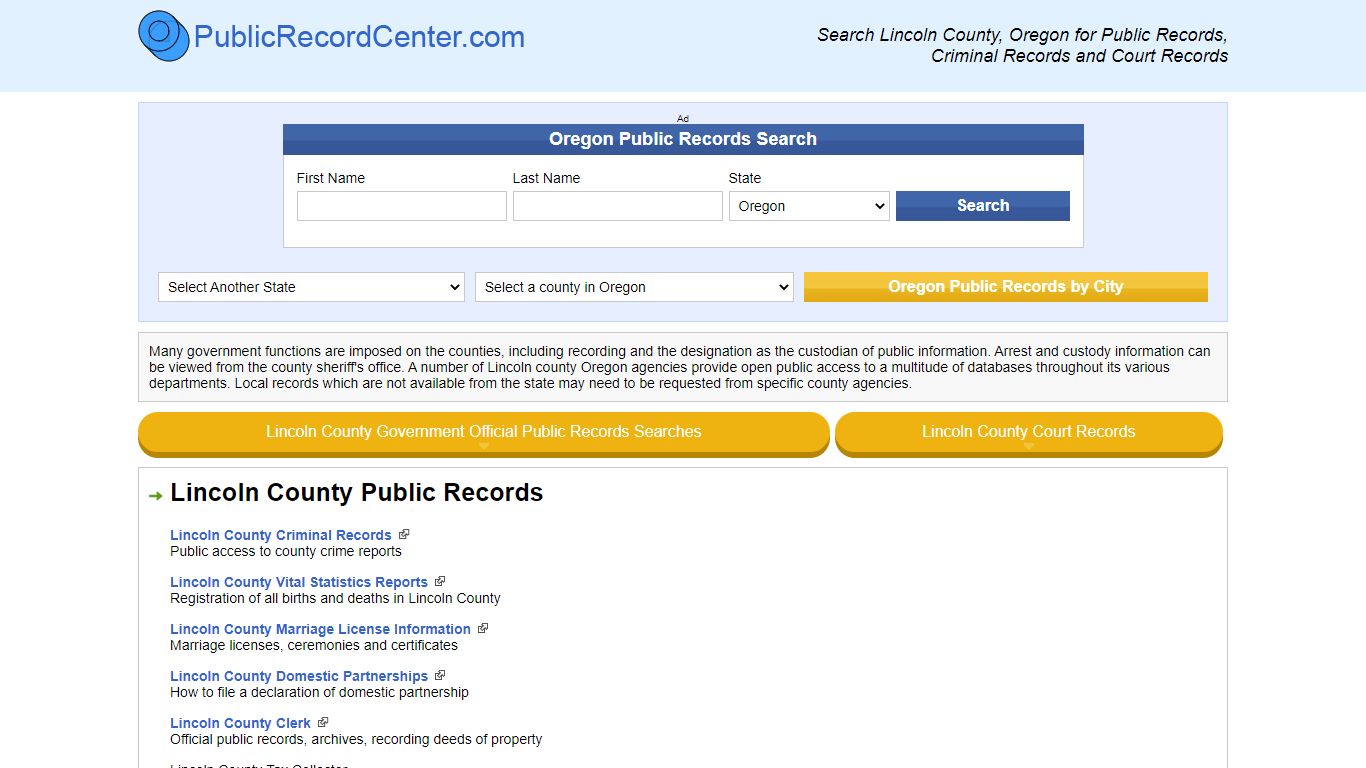 Lincoln County Oregon Free Public Records - Court Records ...